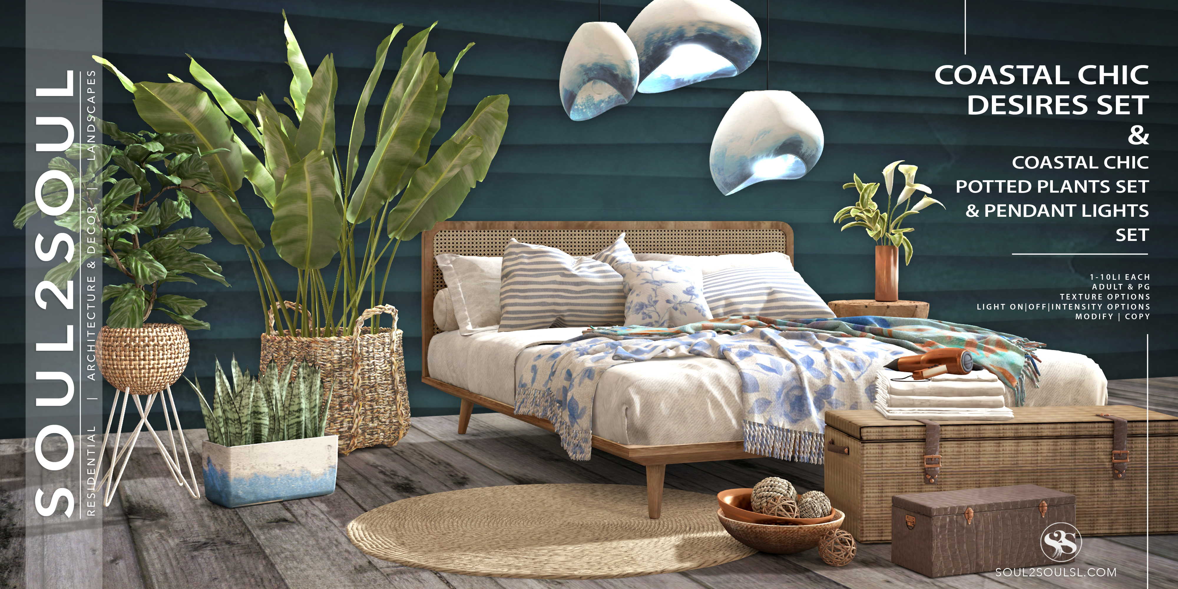 Coastal Chic Desires Set, Potted Plants Set & Pendant Lights Set @ Cosmo